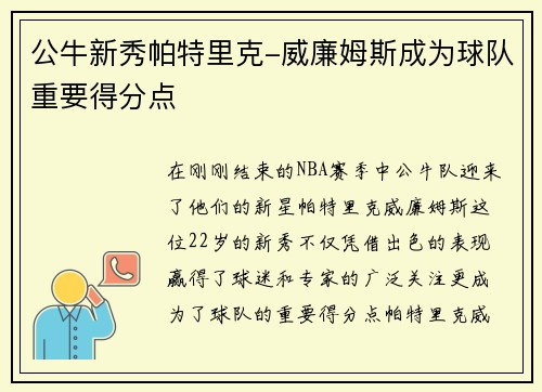 公牛新秀帕特里克-威廉姆斯成为球队重要得分点